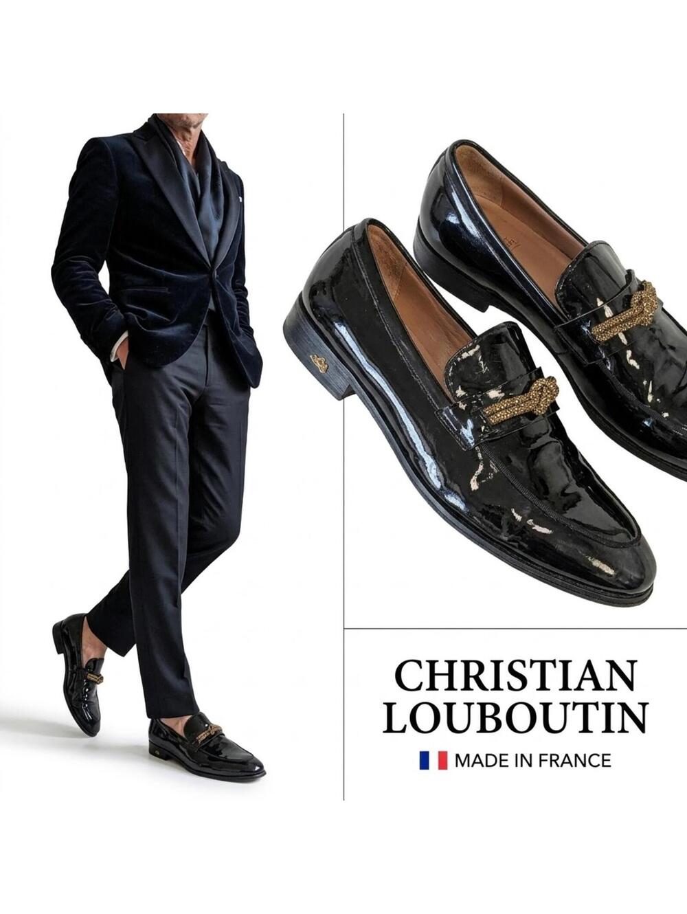 Christian Louboutin Men Loafers Italy Patent Glossy Black 13